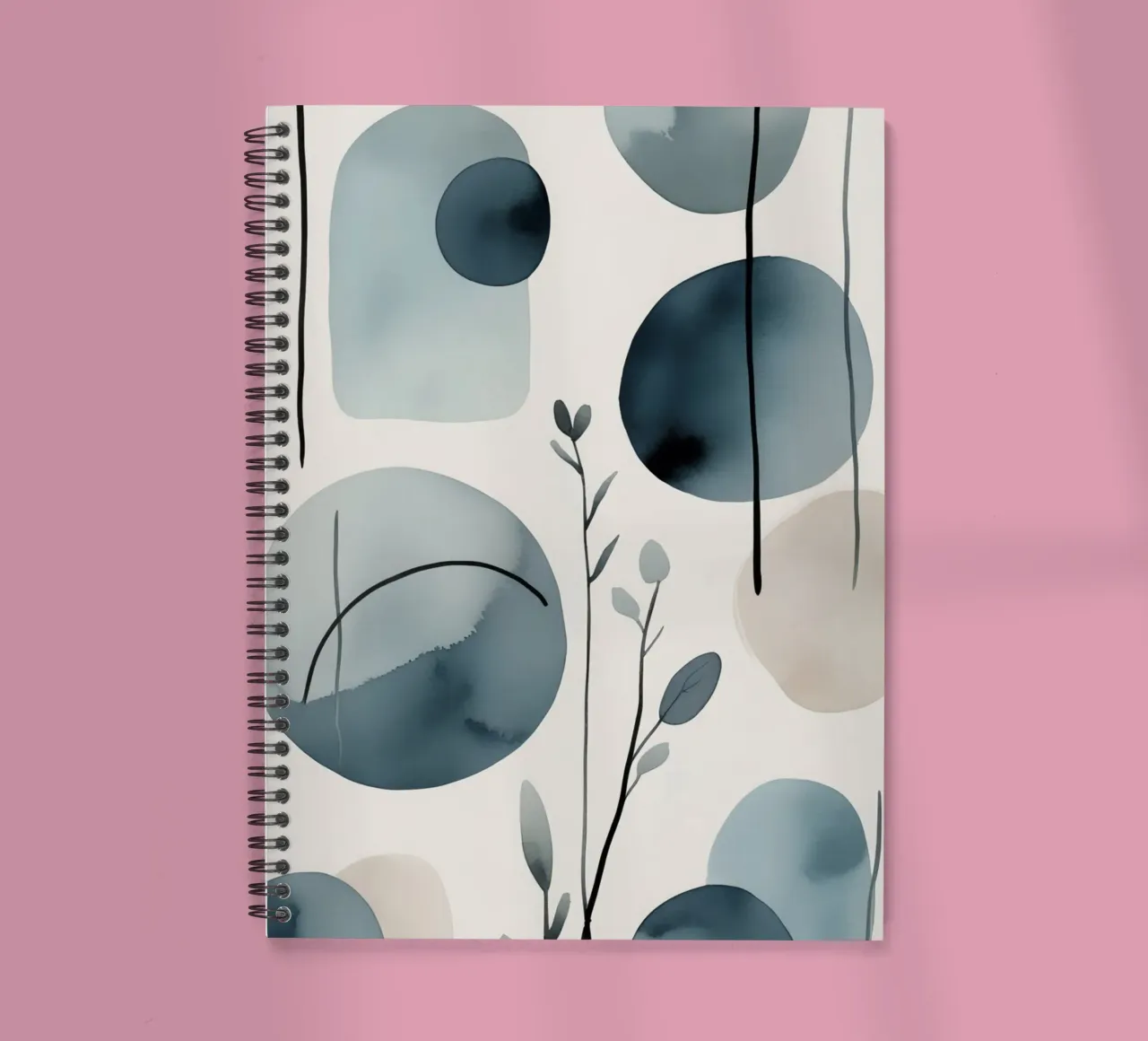 Forme astratte ad acquerello ed elementi botanici diario ad anelli da DesignDoodle