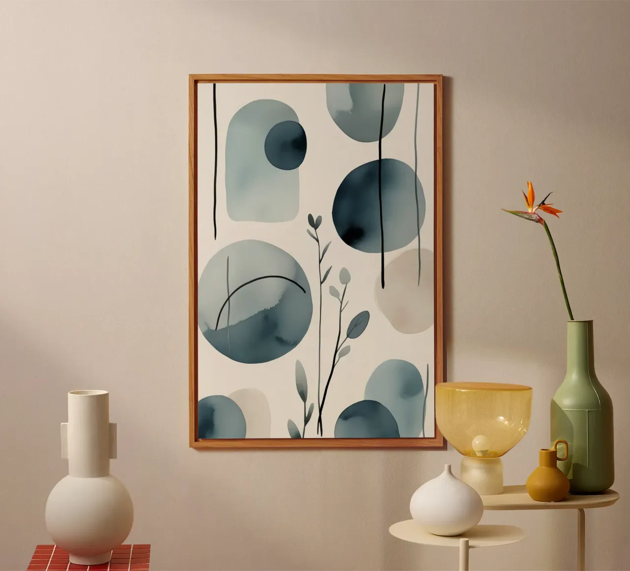 Forme astratte ad acquerello ed elementi botanici alluminio dibond da DesignDoodle
