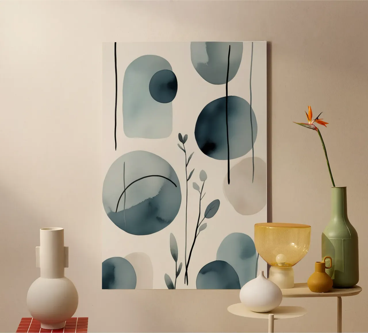 Formas abstractas de acuarela y elementos botánicos lienzo de DesignDoodle
