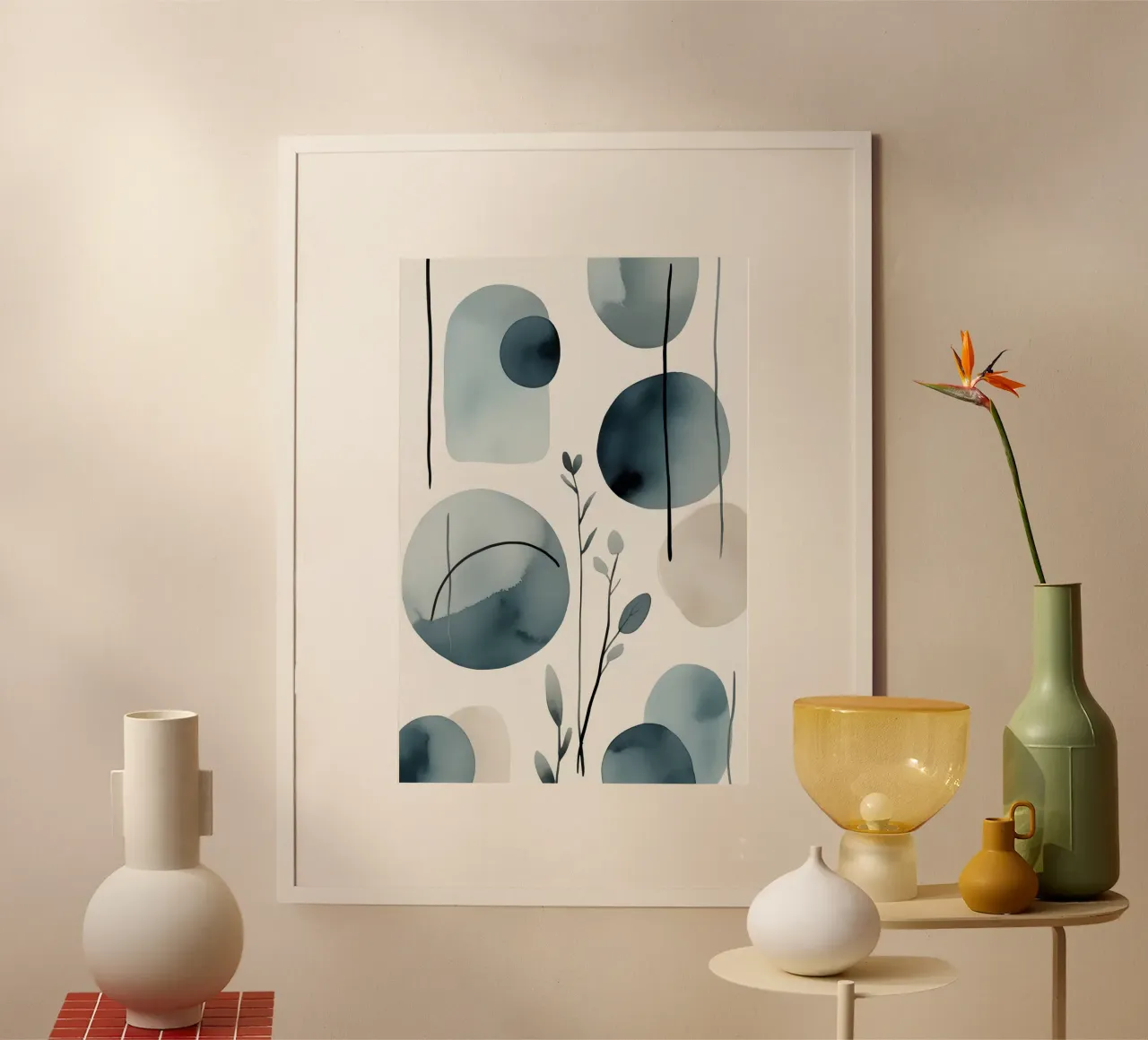 Forme astratte ad acquerello ed elementi botanici poster da DesignDoodle