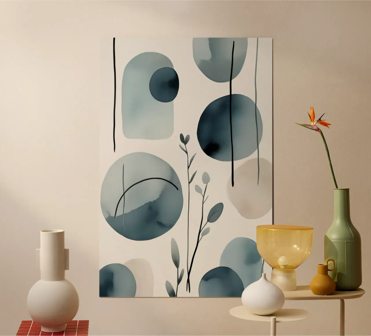 Forme astratte ad acquerello ed elementi botanici carta hahnemühle da DesignDoodle