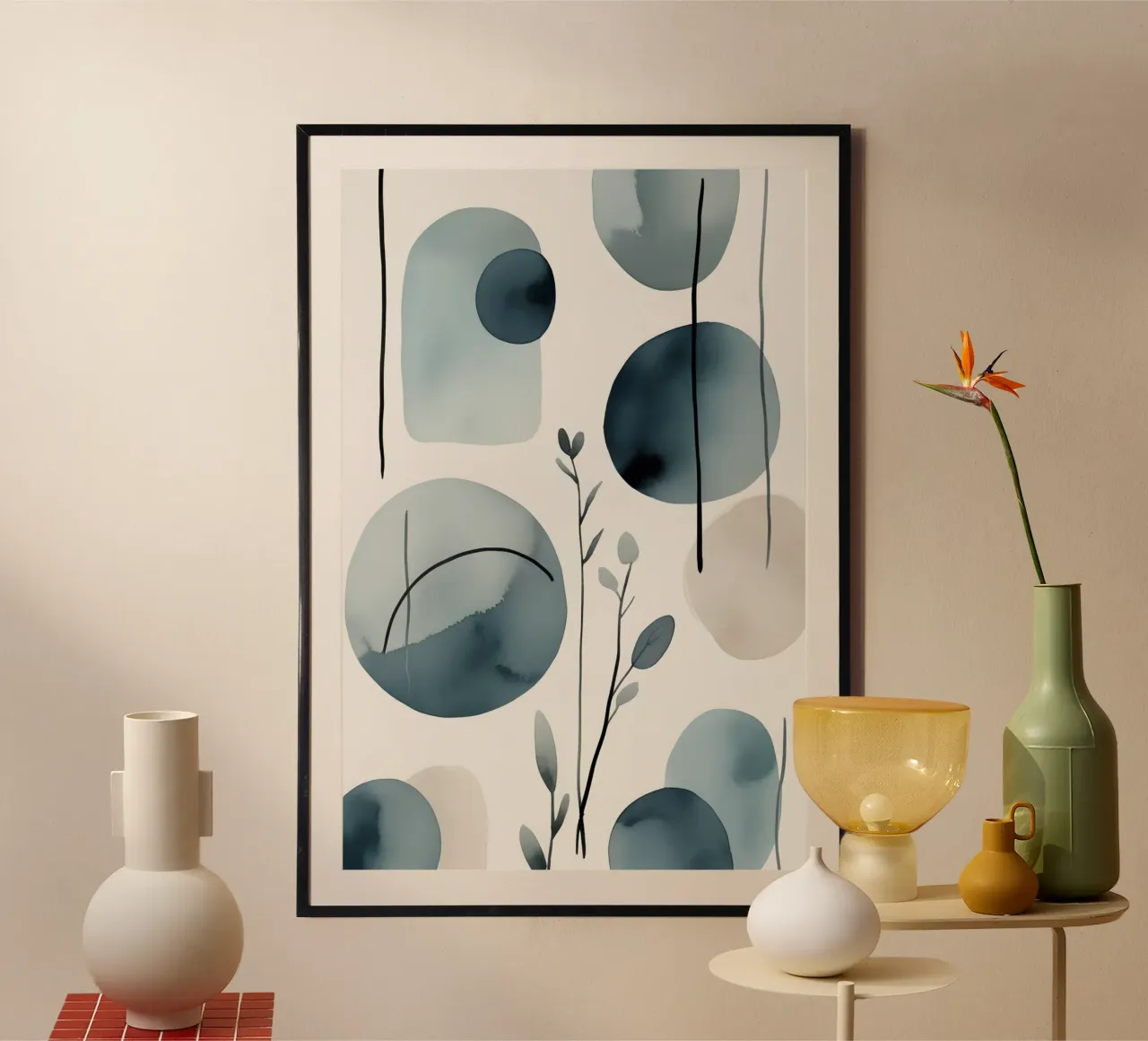 Forme astratte ad acquerello ed elementi botanici carta hahnemühle da DesignDoodle