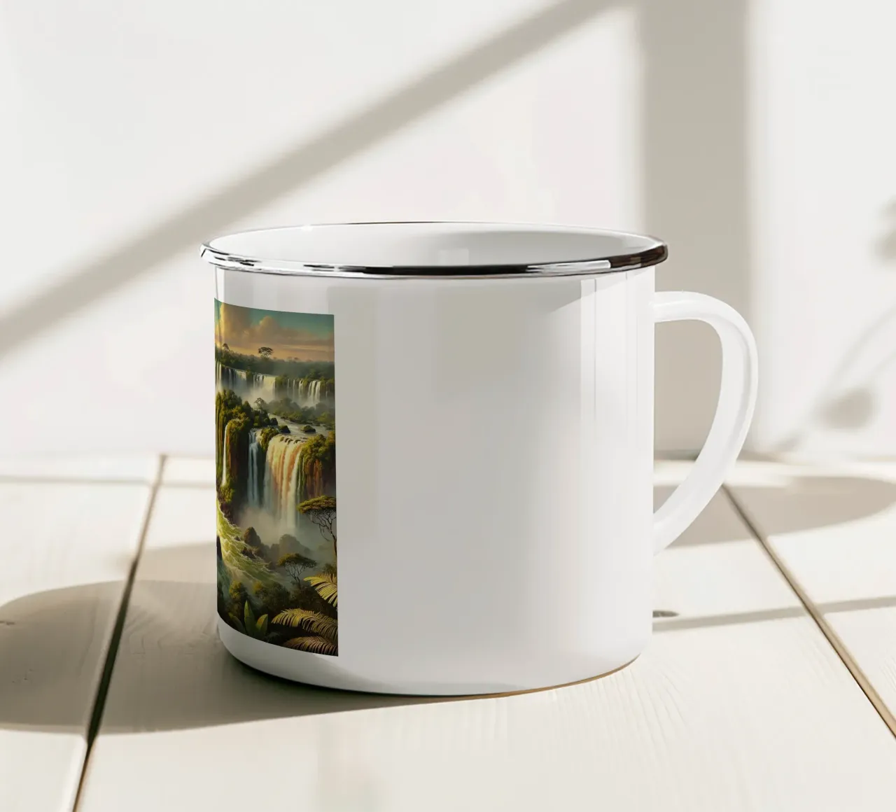 Poster d'epoca sulle cascate di Iguazu, Argentina, Brasile tazza in smalto da Wanderlust Vibes