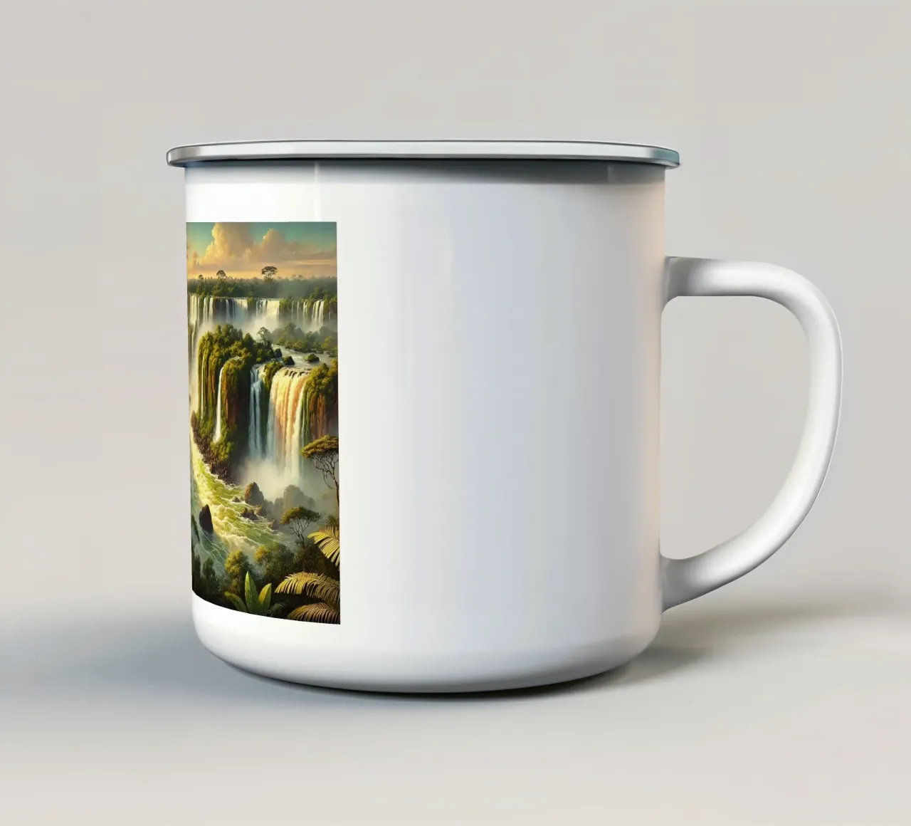Poster d'epoca sulle cascate di Iguazu, Argentina, Brasile tazza in smalto da Wanderlust Vibes