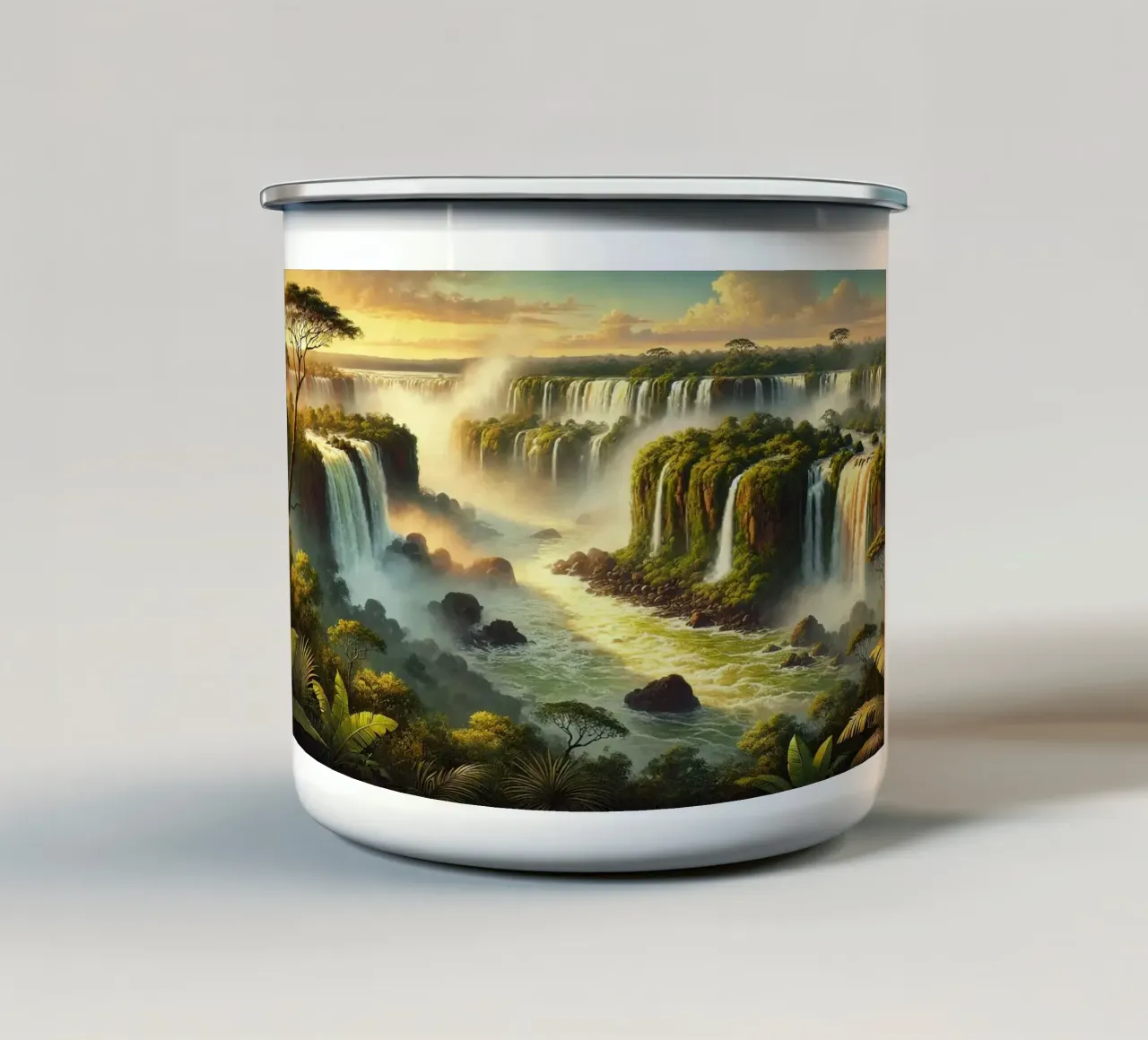 Poster d'epoca sulle cascate di Iguazu, Argentina, Brasile tazza in smalto da Wanderlust Vibes