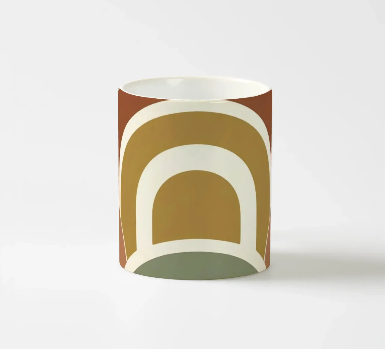 Abstract boog- en halve cirkelpatroon in aardetinten keramische mok van DesignDoodle