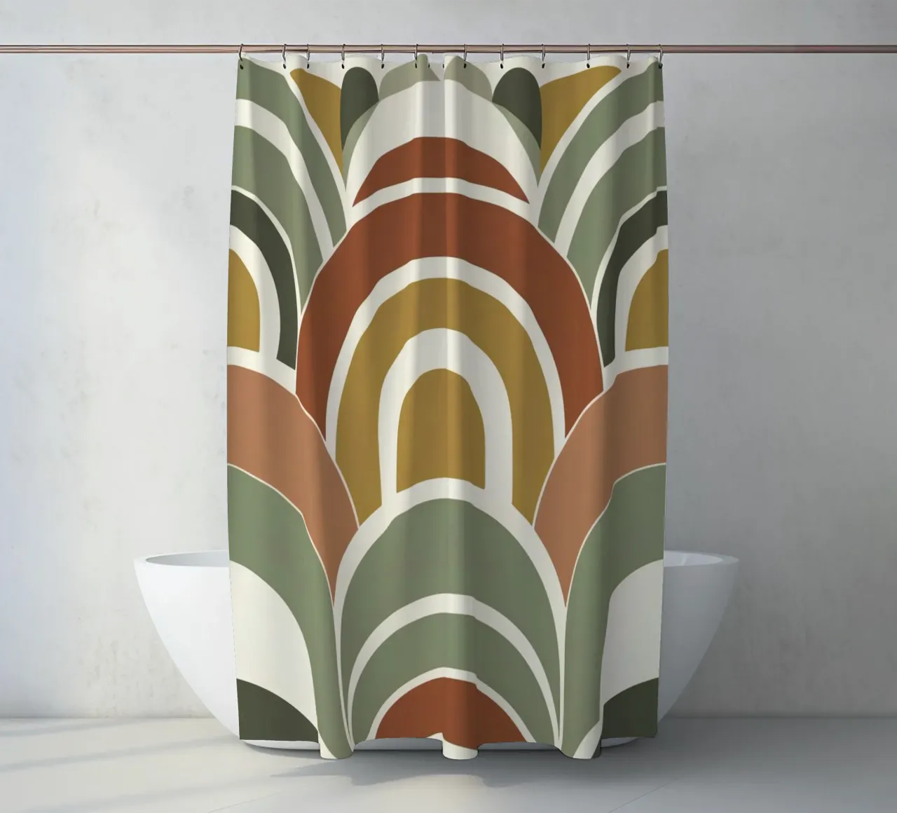 Abstract Arch and Semicircle Pattern in Earth Tones shower curtain by DesignDoodle