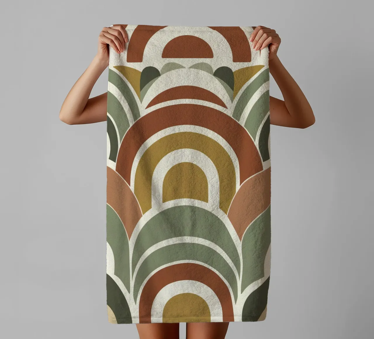 Abstract Arch and Semicircle Pattern in Earth Tones towel by DesignDoodle