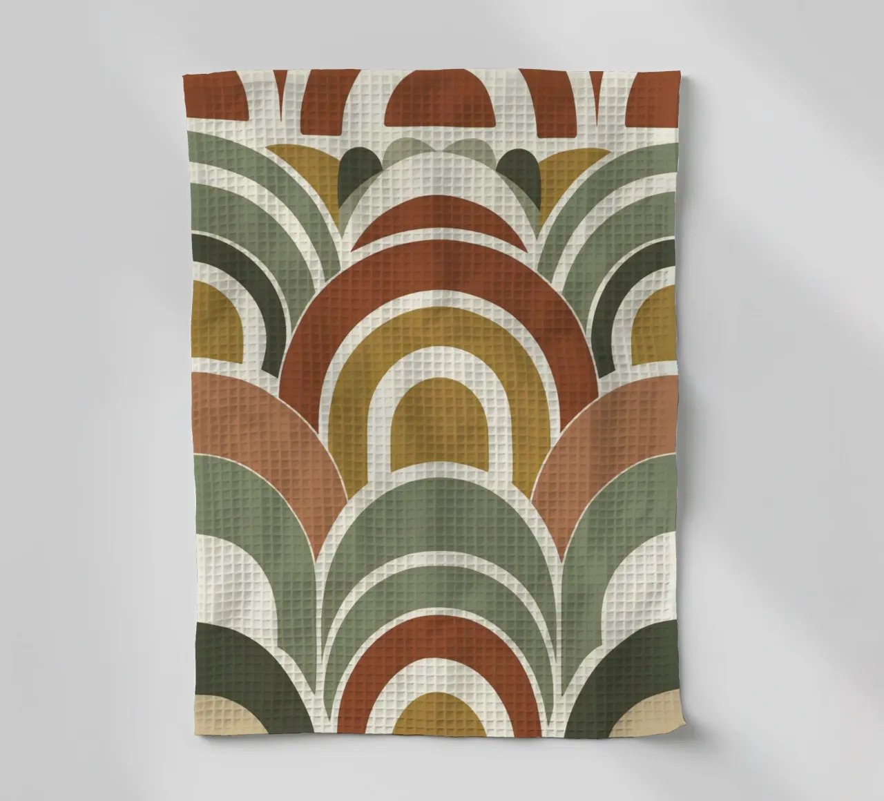 Abstract boog- en halve cirkelpatroon in aardetinten theedoek van DesignDoodle