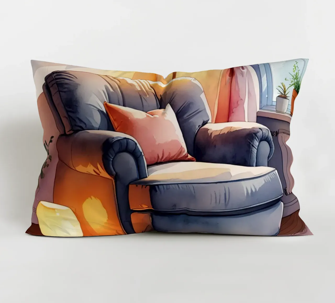 Poltrona accogliente Lampade e finestra in una stanza illuminata dal sole cuscino da DesignDoodle