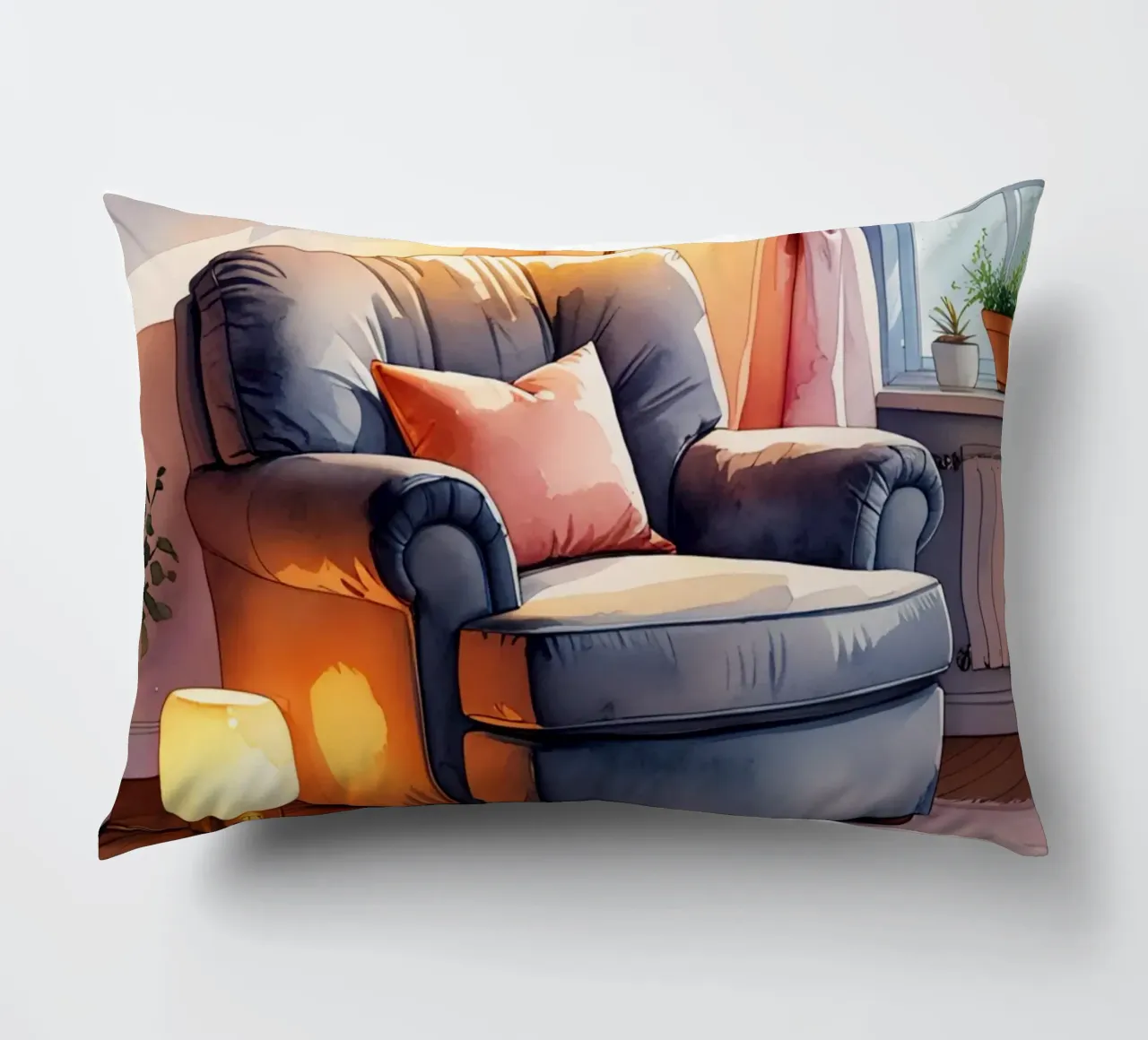 Poltrona accogliente Lampade e finestra in una stanza illuminata dal sole cuscino da DesignDoodle