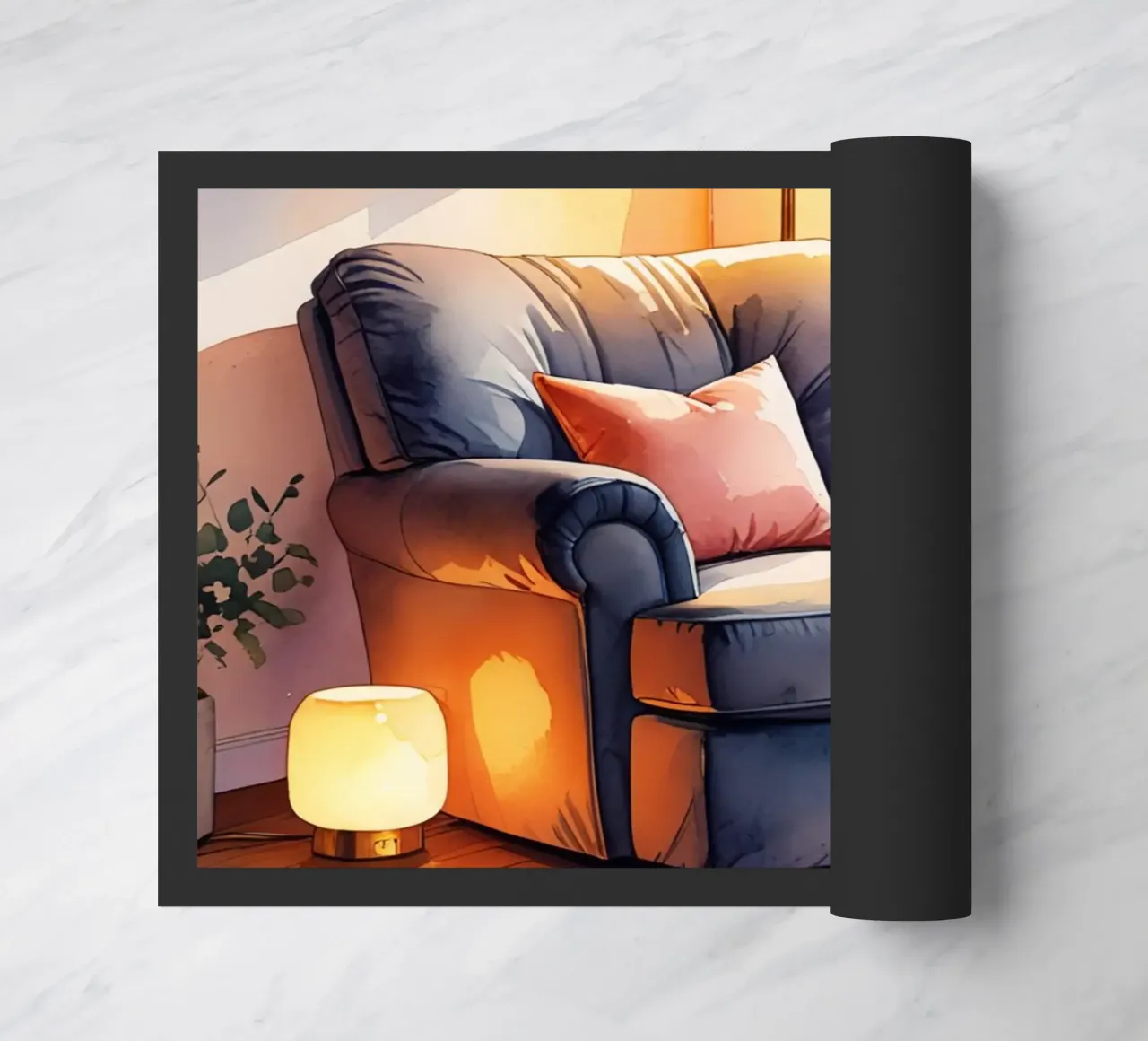 Poltrona accogliente Lampade e finestra in una stanza illuminata dal sole zerbino da DesignDoodle