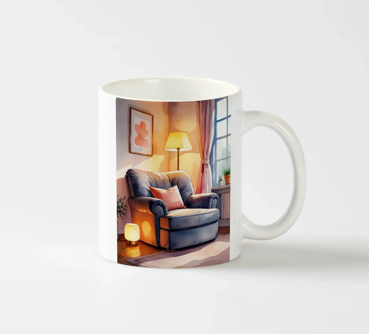 Poltrona accogliente Lampade e finestra in una stanza illuminata dal sole tazza in ceramica da DesignDoodle