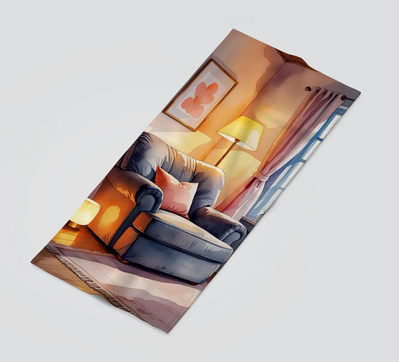 Poltrona accogliente Lampade e finestra in una stanza illuminata dal sole telo mare da DesignDoodle