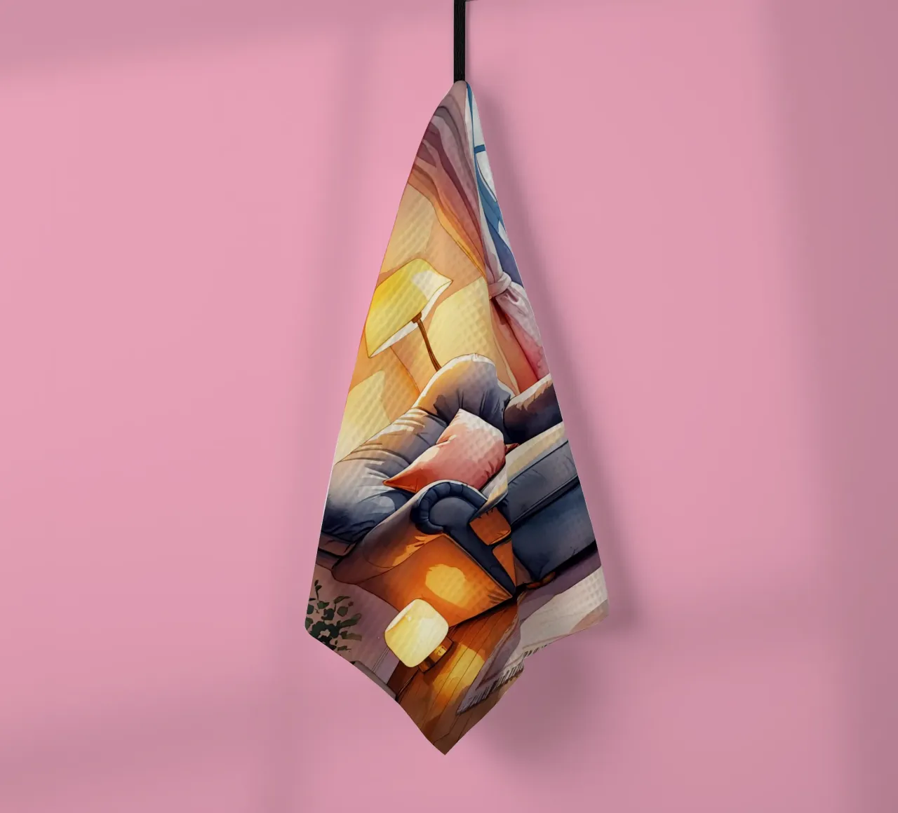 Poltrona accogliente Lampade e finestra in una stanza illuminata dal sole canovaccio da cucina da DesignDoodle