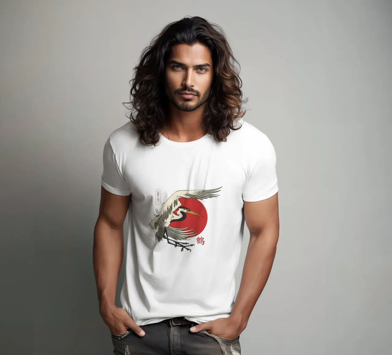 Giapponese con sole e gru t-shirt da TeeLab