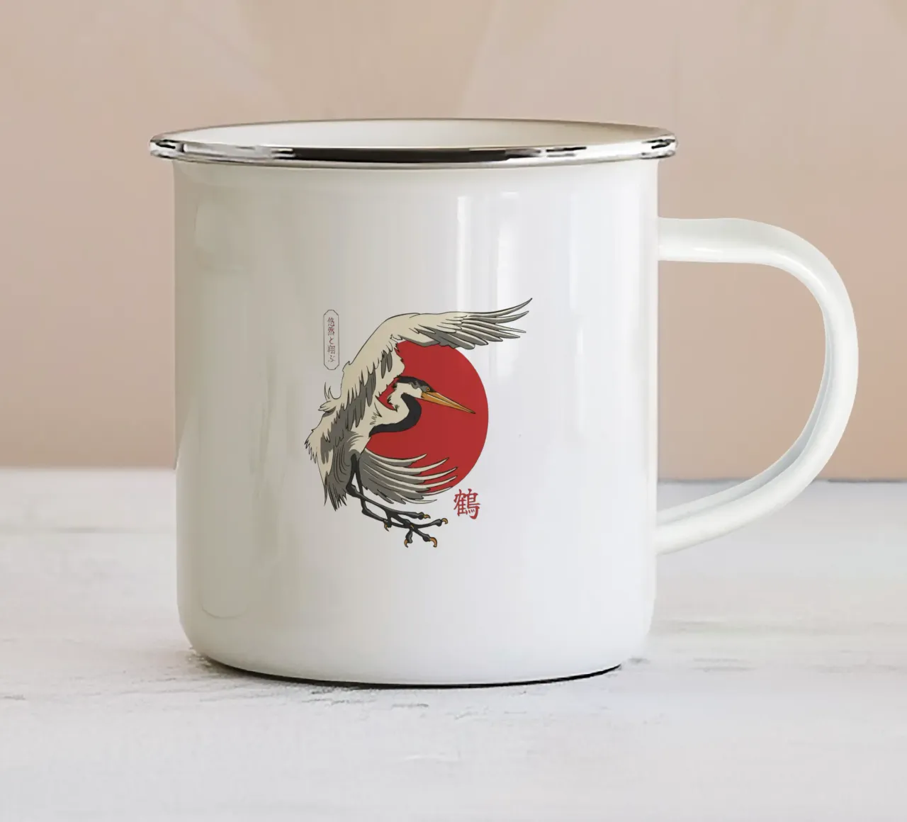 Giapponese con sole e gru tazza in smalto da TeeLab