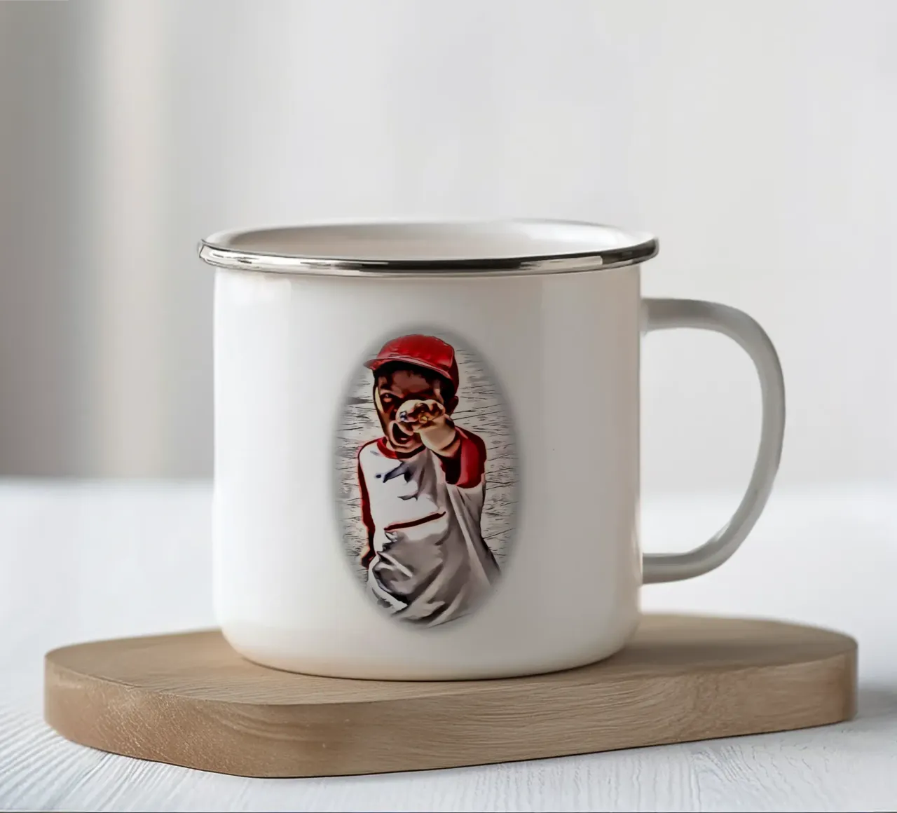 Il bambino arrabbiato tazza in smalto da Massimo Frascogna