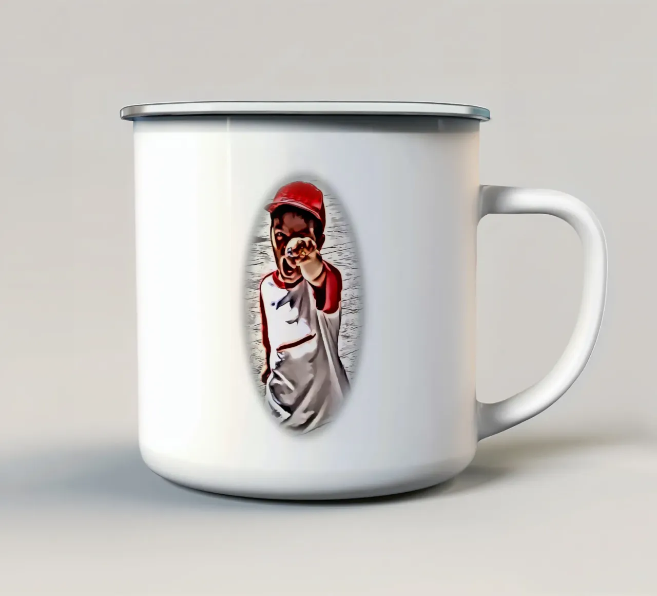 Il bambino arrabbiato tazza in smalto da Massimo Frascogna