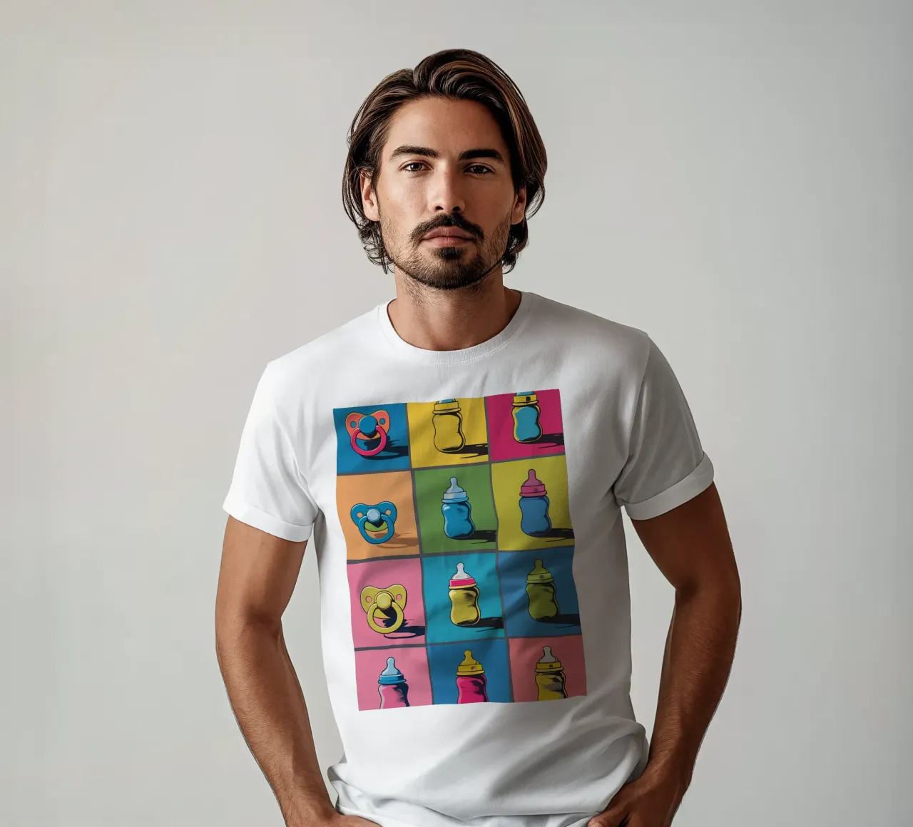 Biberons et sucettes dans une grille de présentation t-shirt de DesignDoodle