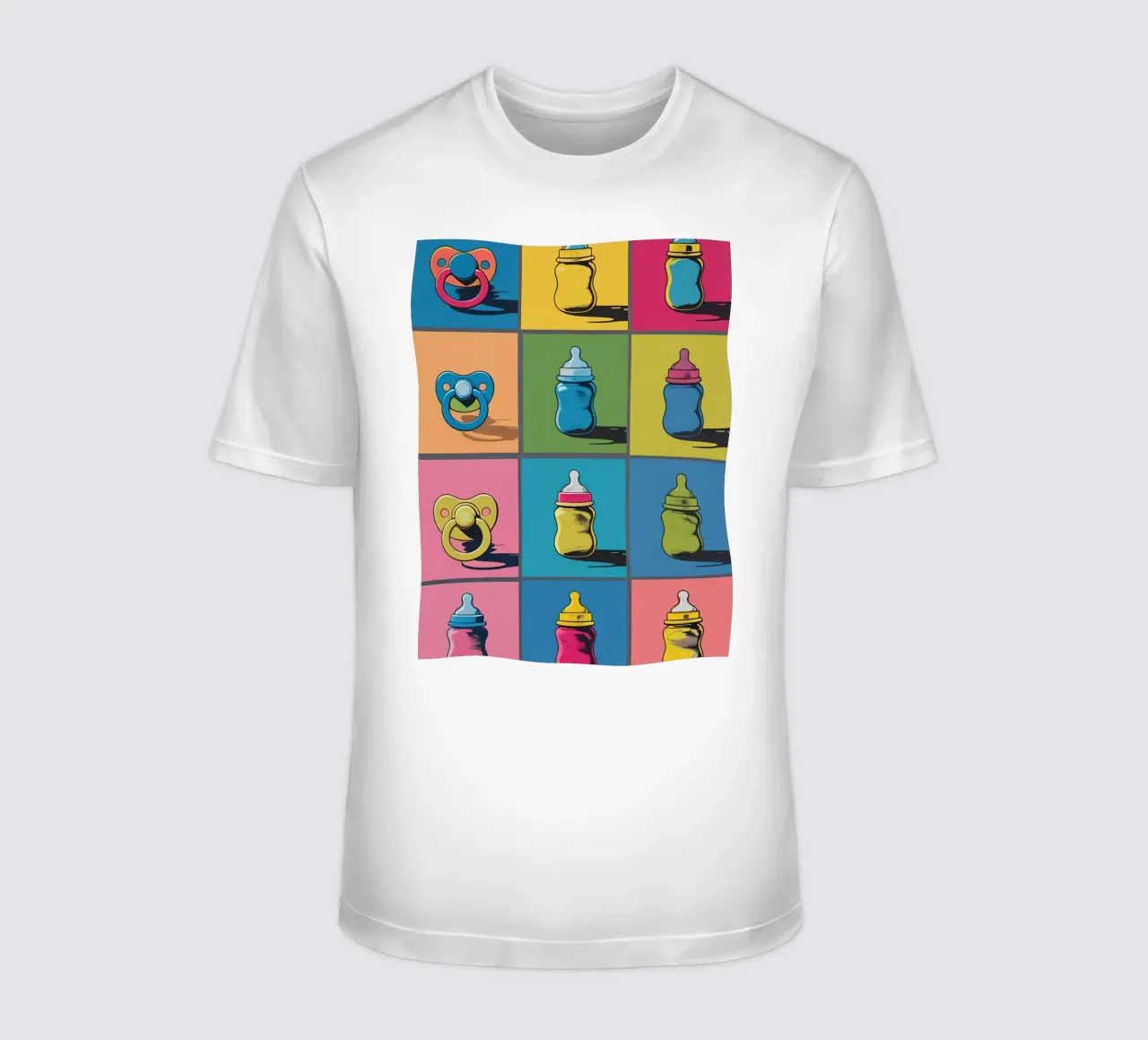 Biberons et sucettes dans une grille de présentation t-shirt de DesignDoodle