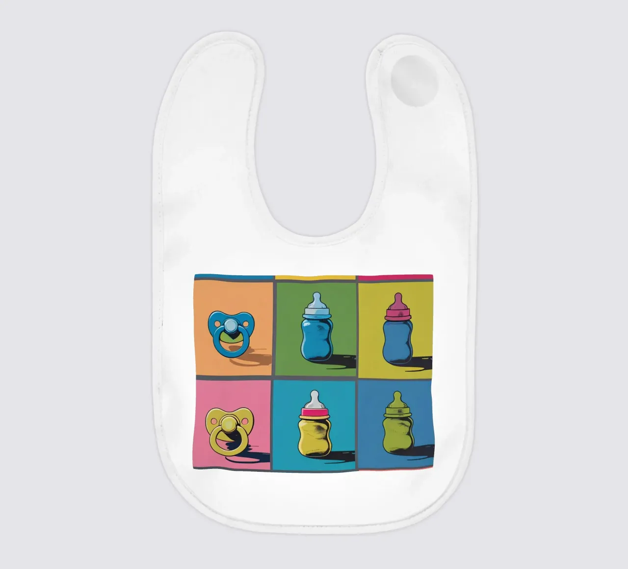 Biberon e ciucci in un layout a griglia bavaglino da DesignDoodle