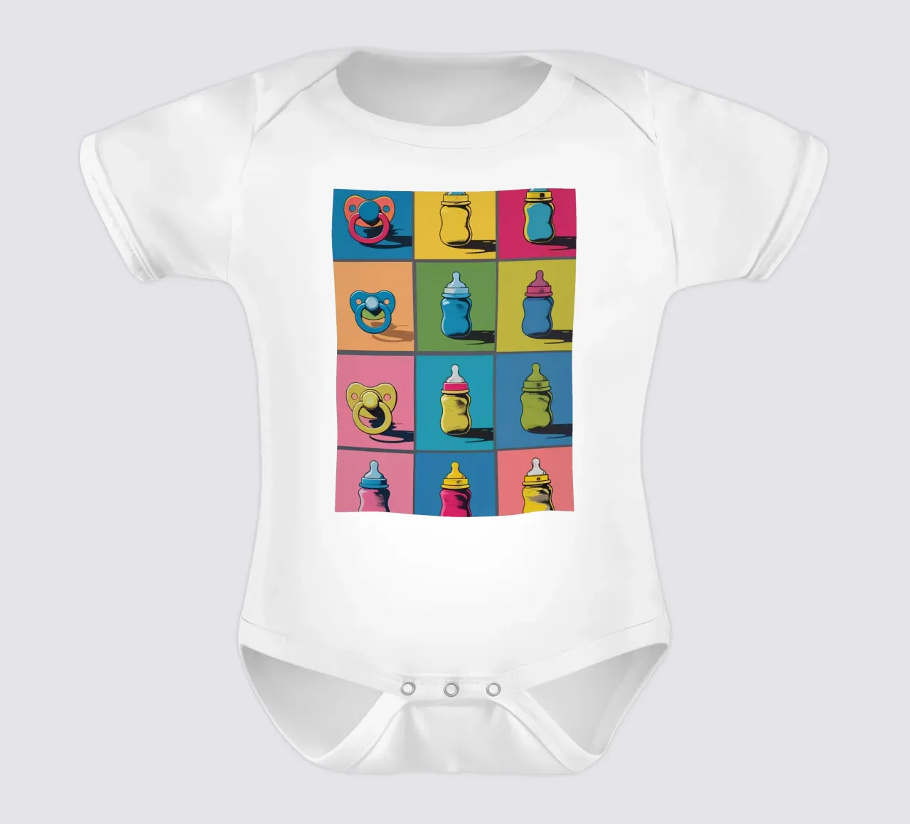 Baby Bottles and Pacifiers in a Grid Layout short-sleeve baby romper by DesignDoodle