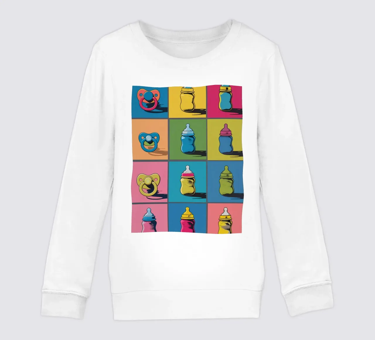 Biberon e ciucci in un layout a griglia felpa bambino da DesignDoodle