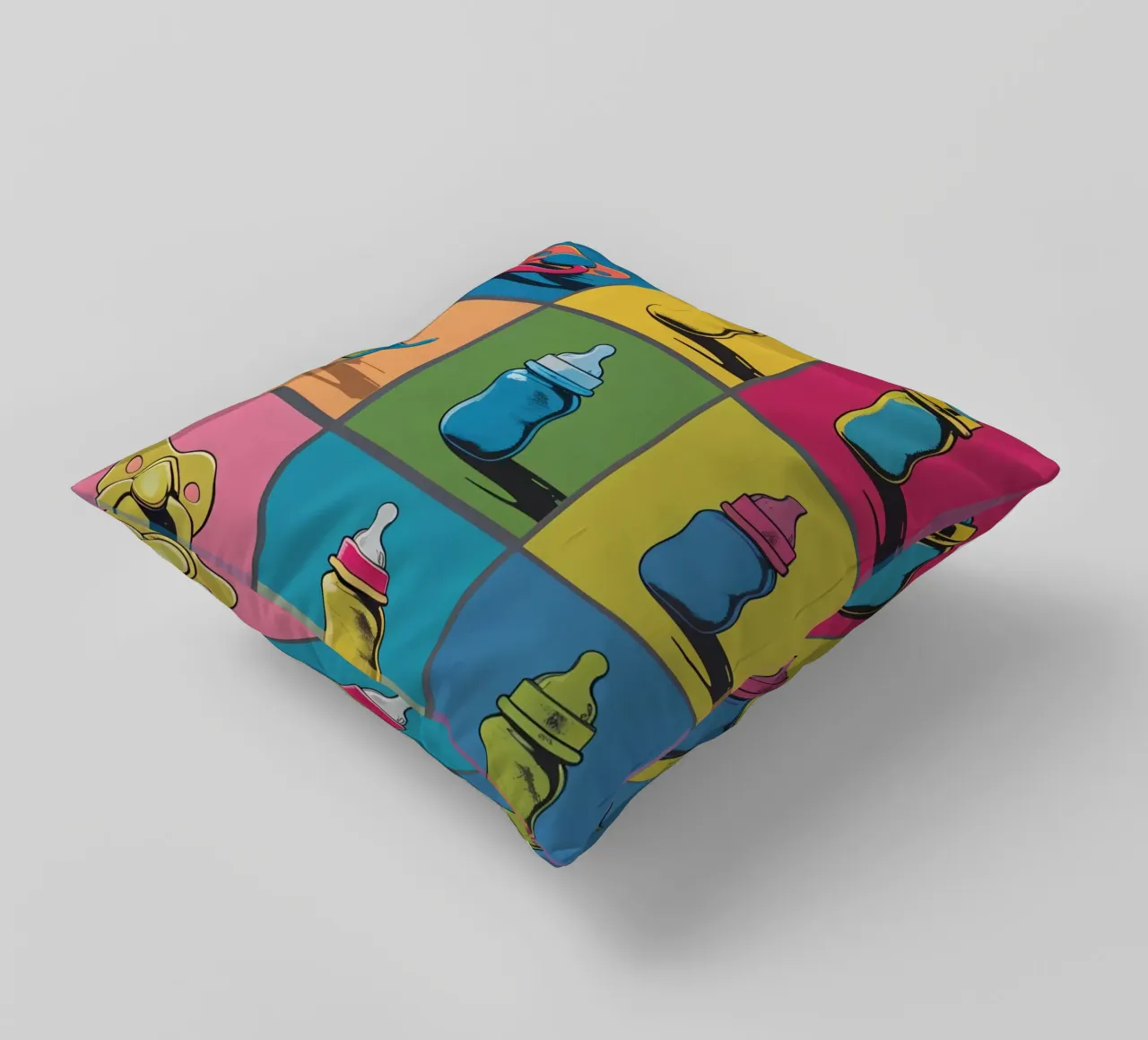 Biberon e ciucci in un layout a griglia cuscino da DesignDoodle