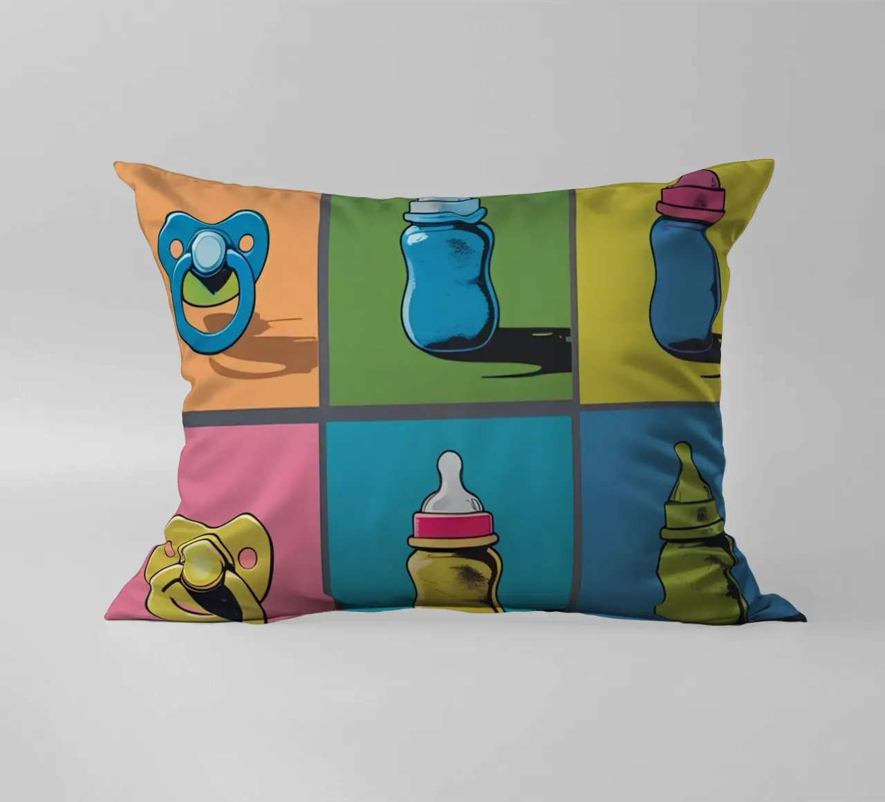 Biberon e ciucci in un layout a griglia cuscino da DesignDoodle