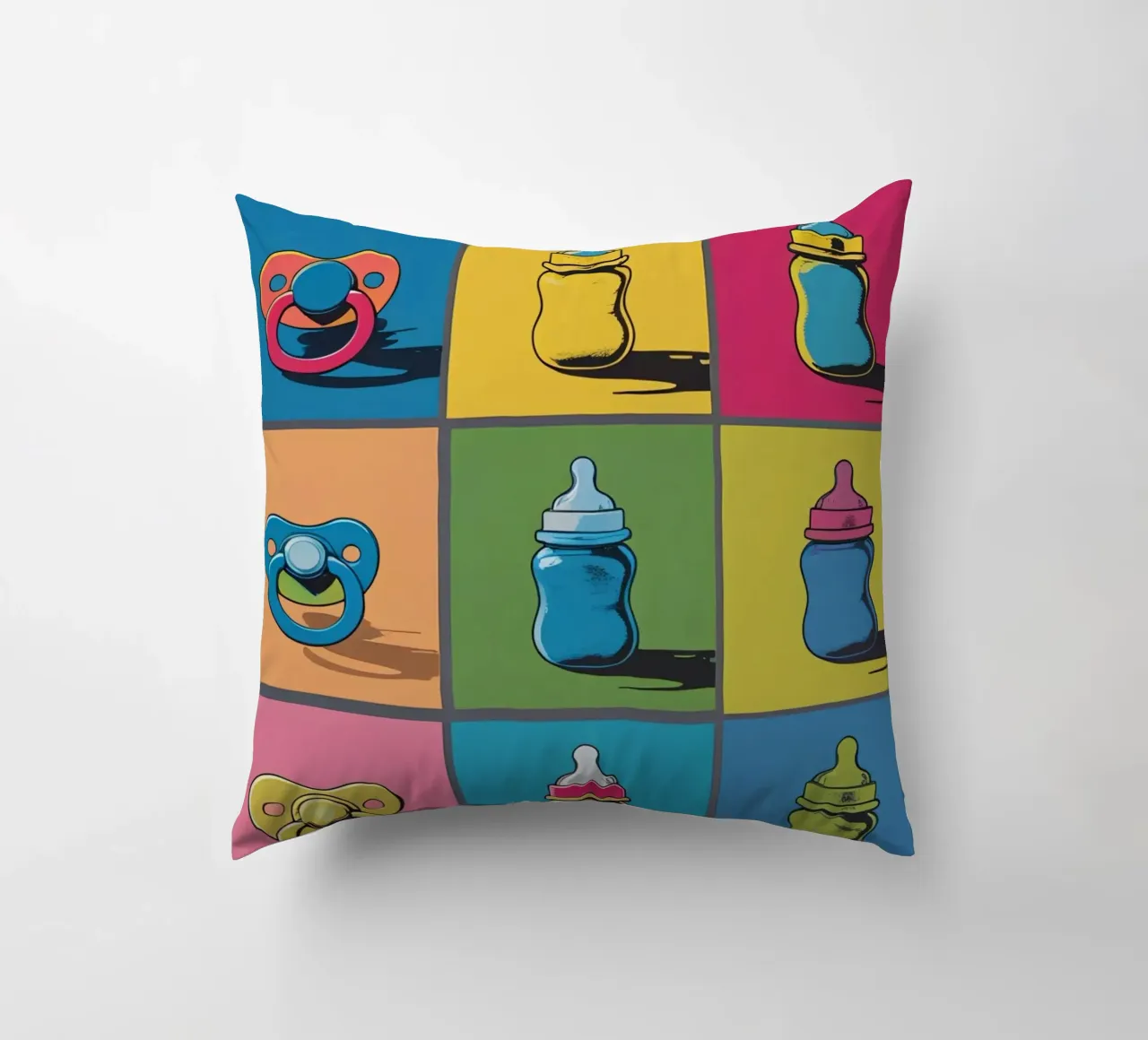 Biberon e ciucci in un layout a griglia cuscino da DesignDoodle