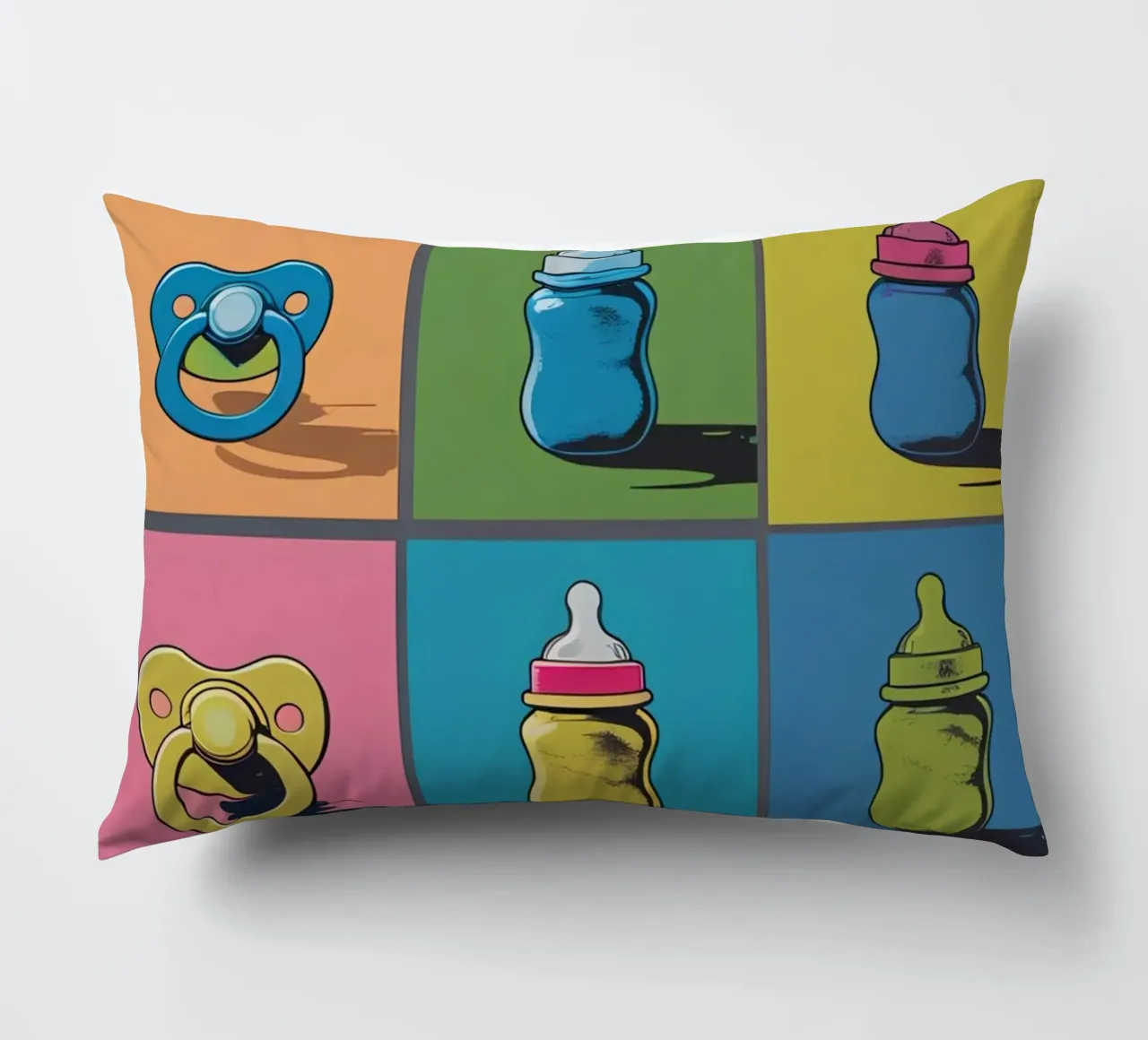 Biberon e ciucci in un layout a griglia cuscino da DesignDoodle