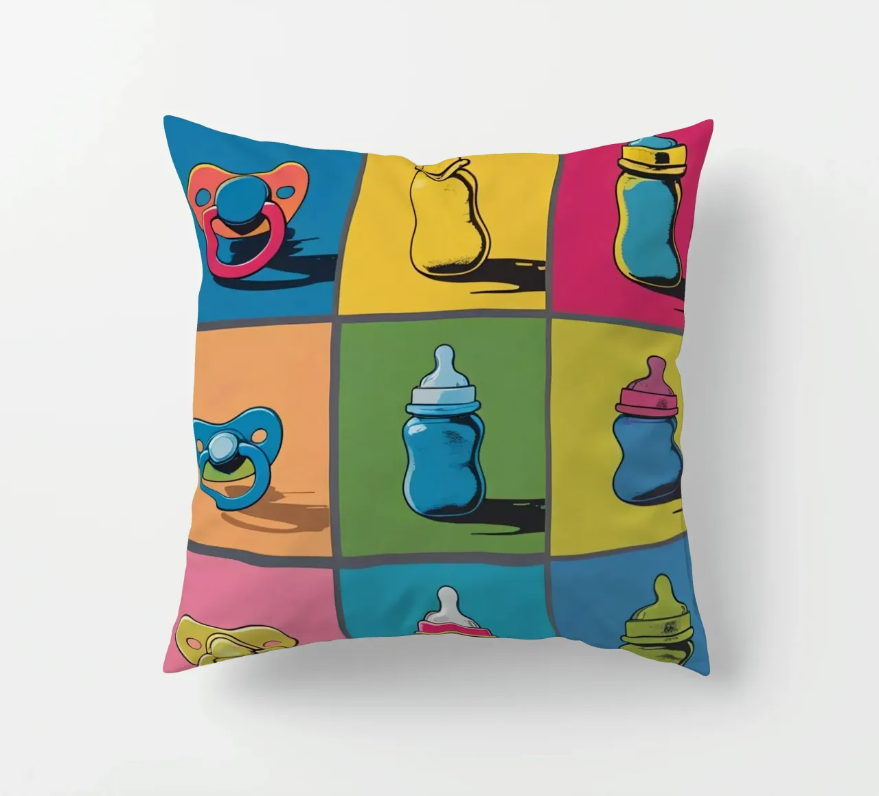 Biberon e ciucci in un layout a griglia cuscino da DesignDoodle