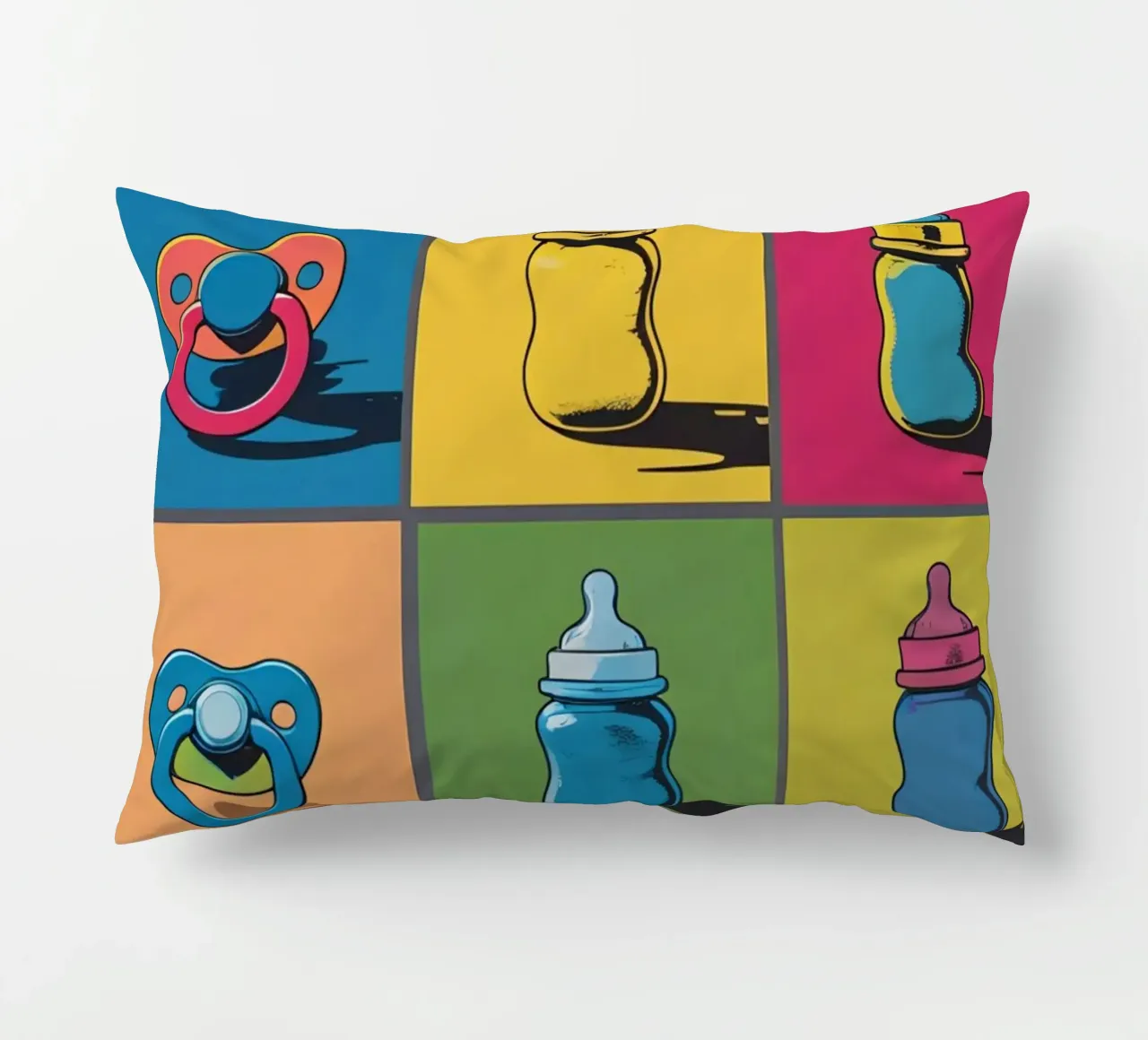 Biberon e ciucci in un layout a griglia cuscino da DesignDoodle