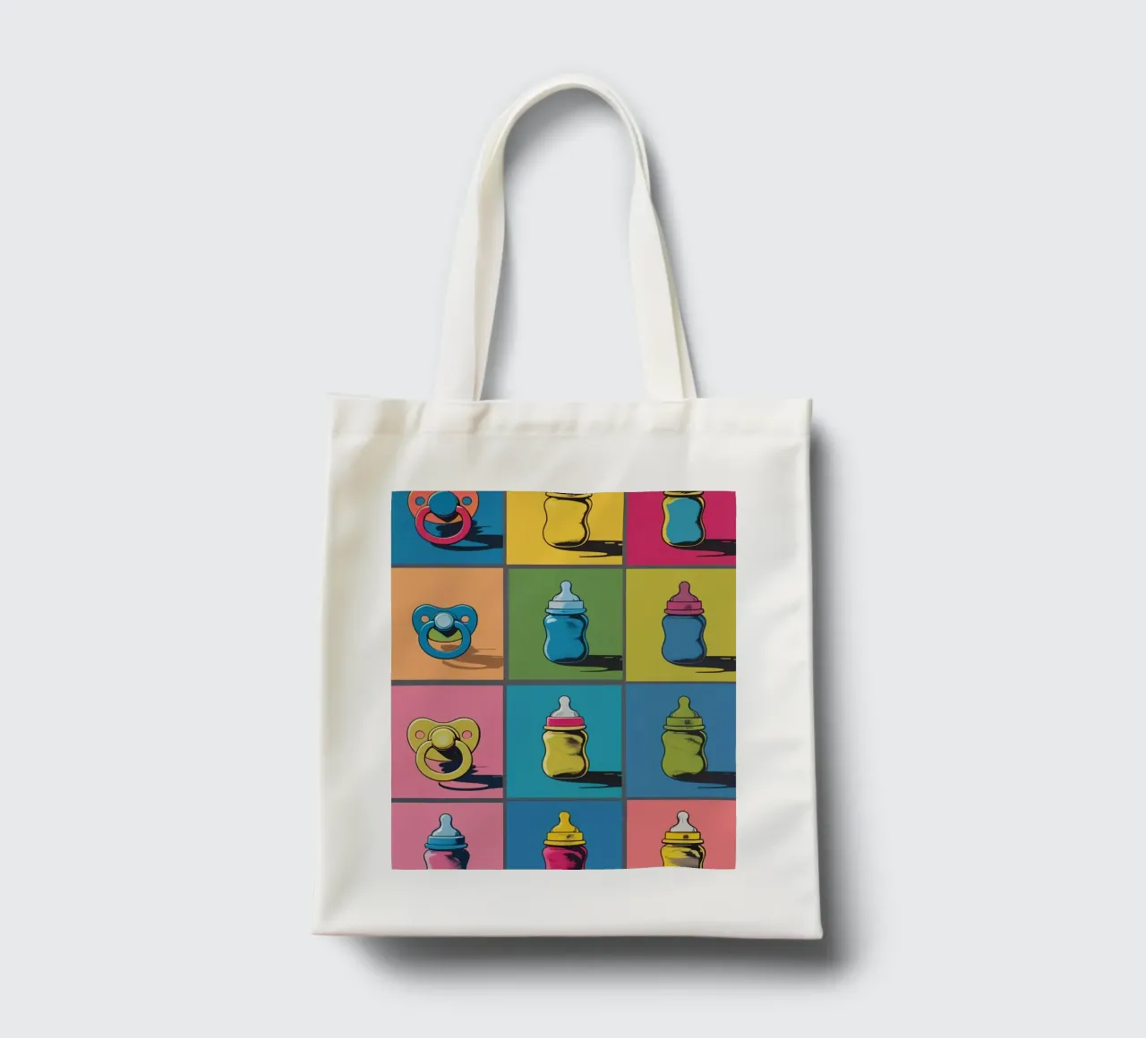 Babyflaschen und Schnuller im Rasterformat Jutebeutel von DesignDoodle