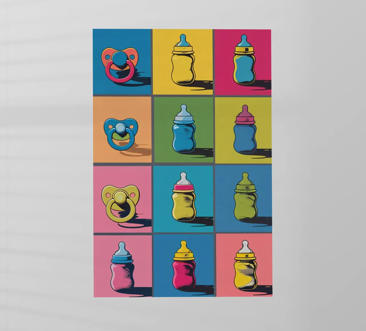 Biberon e ciucci in un layout a griglia pellicola backlit da DesignDoodle
