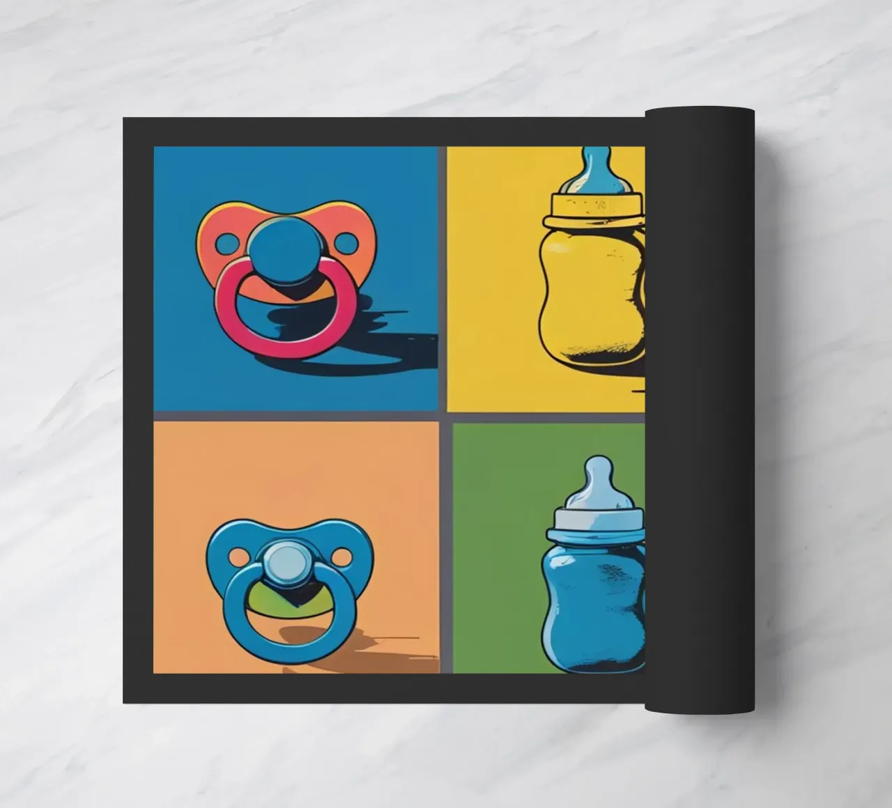 Biberon e ciucci in un layout a griglia zerbino da DesignDoodle