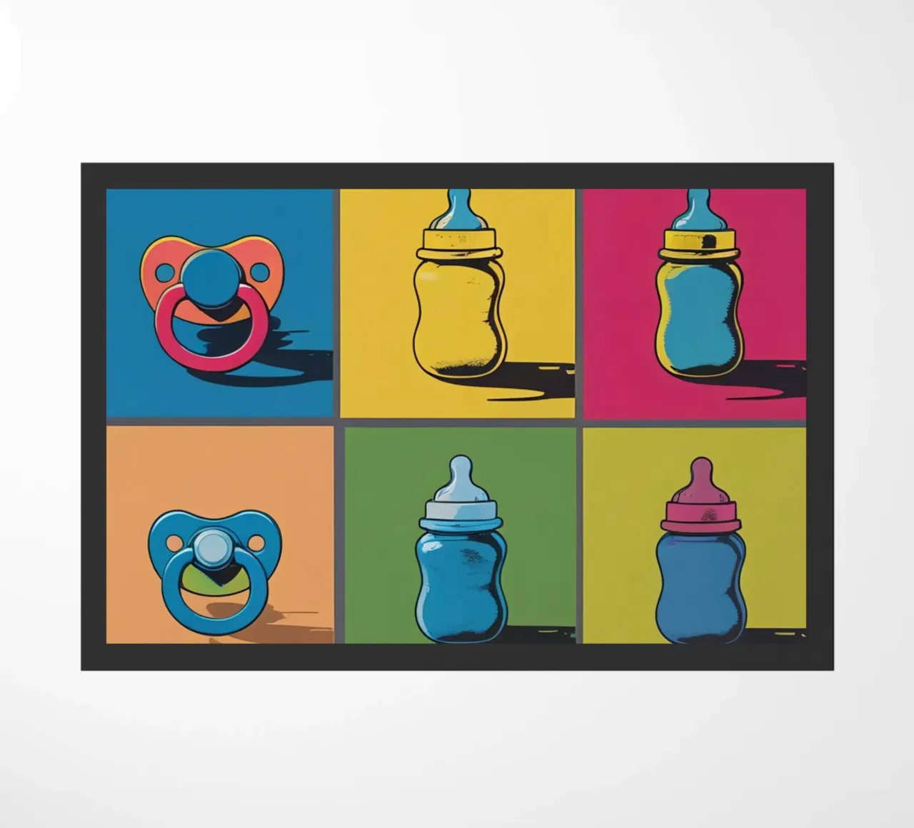 Biberon e ciucci in un layout a griglia zerbino da DesignDoodle