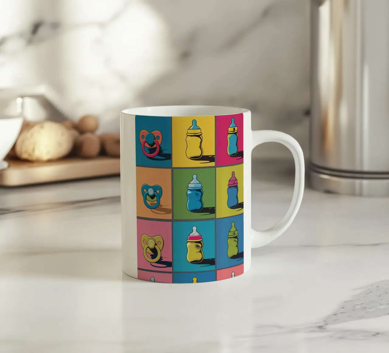 Biberon e ciucci in un layout a griglia tazza in ceramica da DesignDoodle