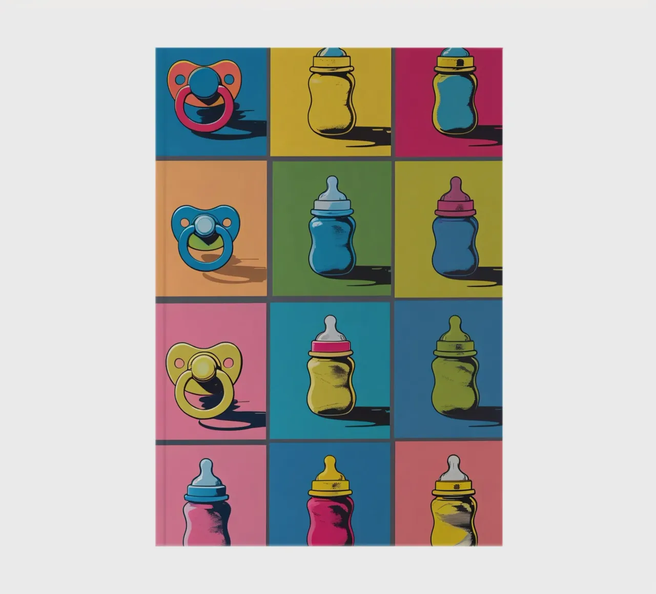 Biberon e ciucci in un layout a griglia diario da DesignDoodle