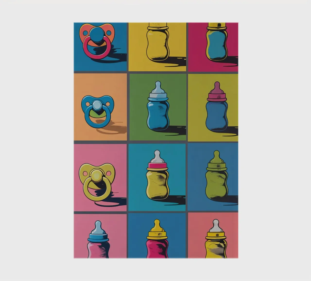 Biberon e ciucci in un layout a griglia diario da DesignDoodle