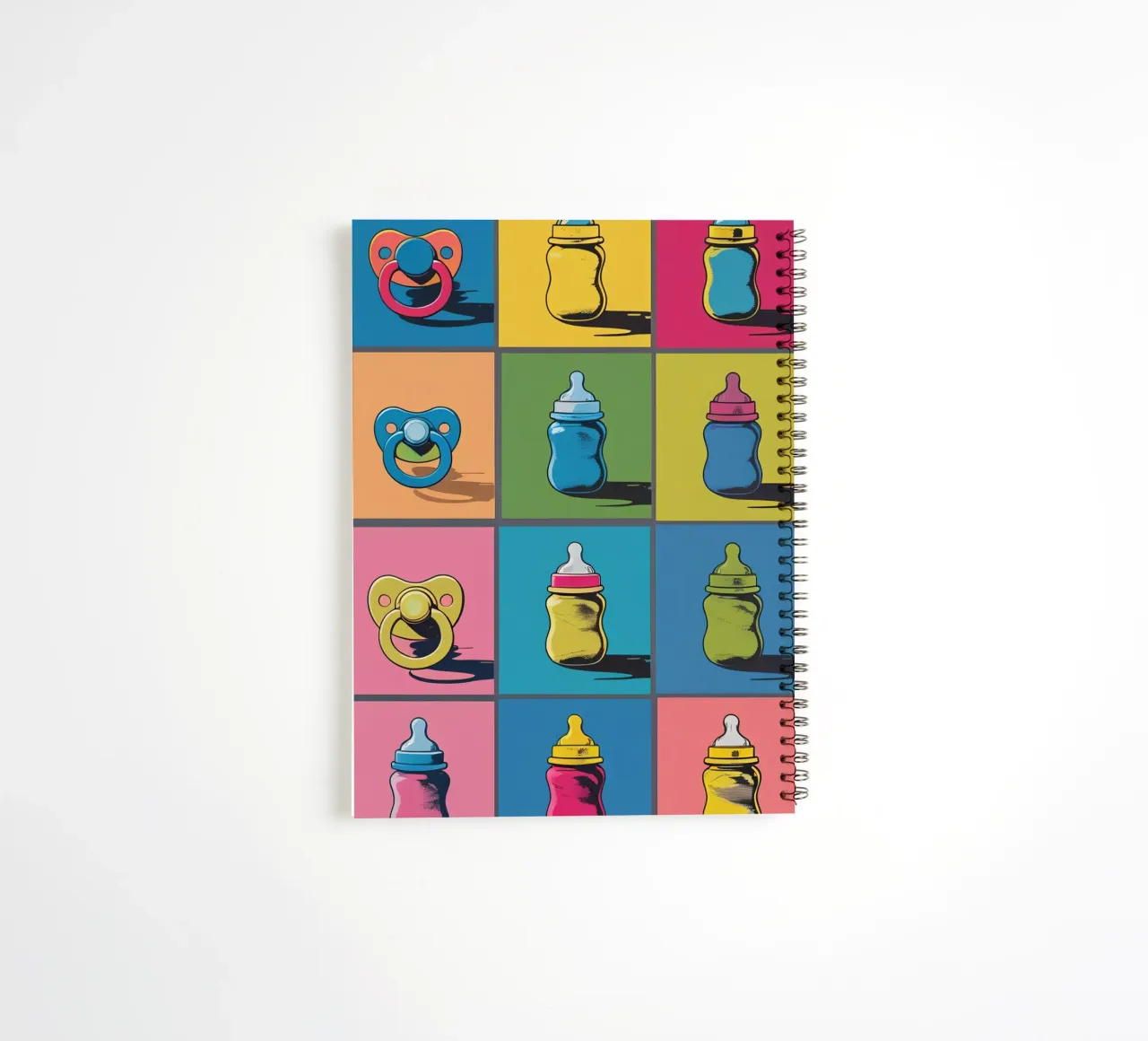 Baby Bottles and Pacifiers in a Grid Layout spiral notebook by DesignDoodle