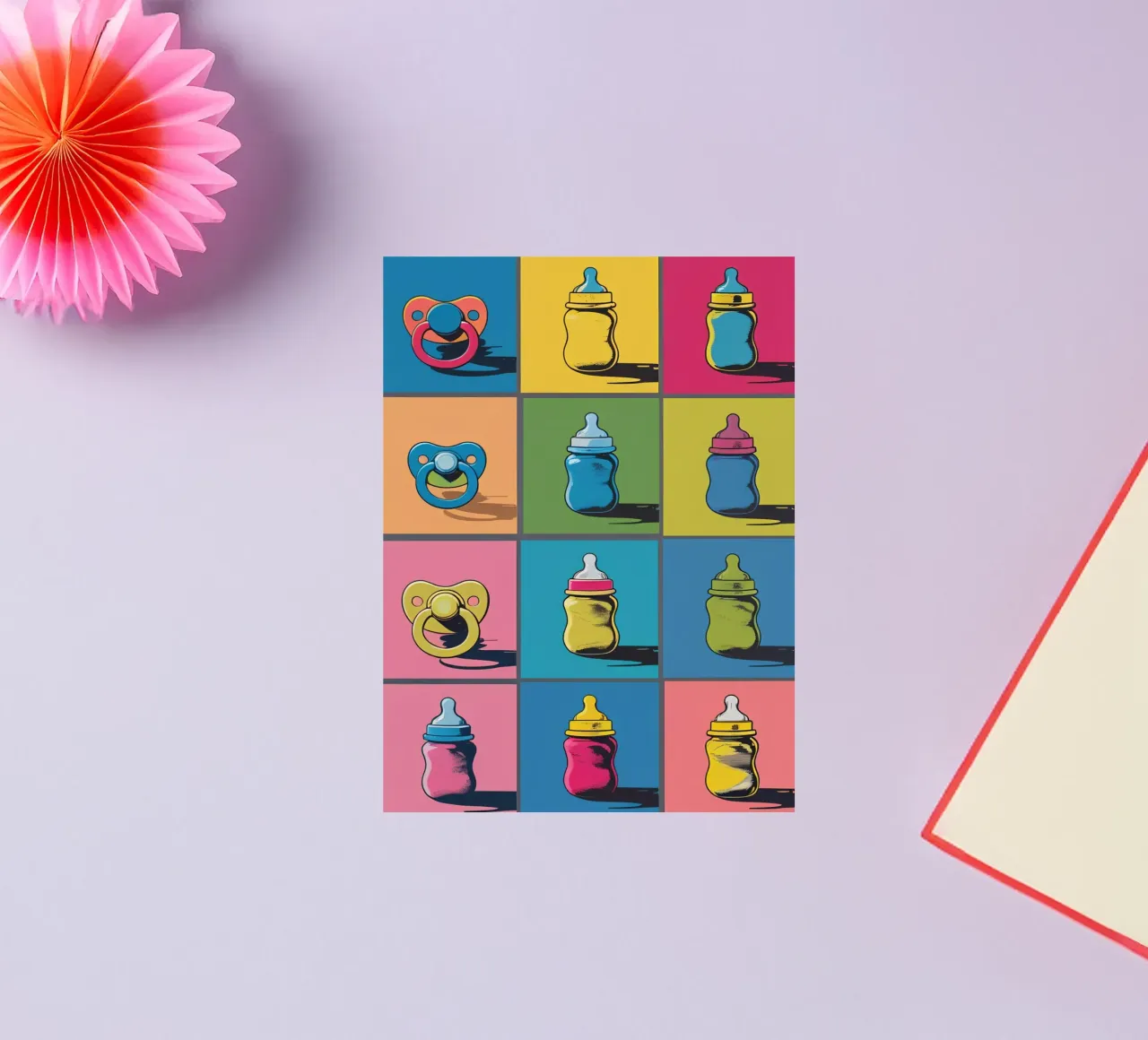 Biberon e ciucci in un layout a griglia adesivo da DesignDoodle