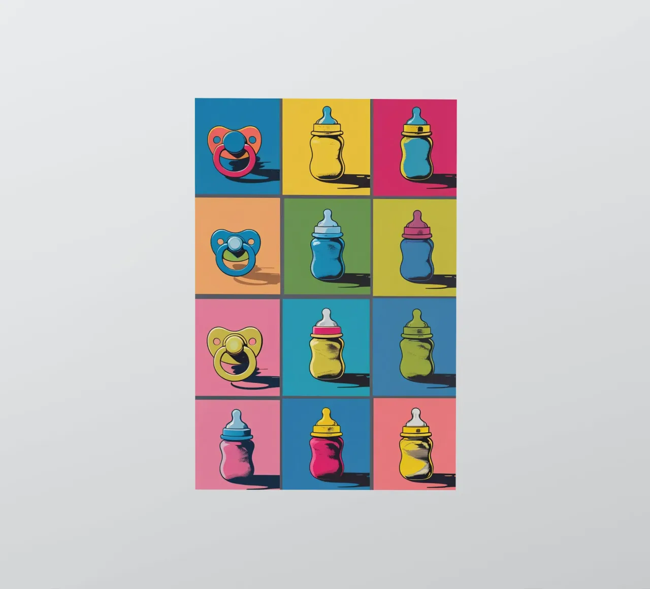 Biberon e ciucci in un layout a griglia adesivo da DesignDoodle