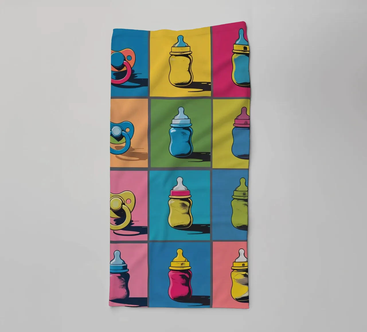 Biberon e ciucci in un layout a griglia asciugamano da bagno da DesignDoodle