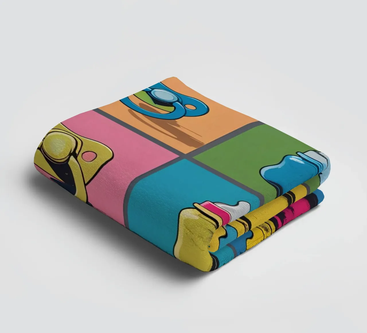 Biberon e ciucci in un layout a griglia asciugamano da bagno da DesignDoodle