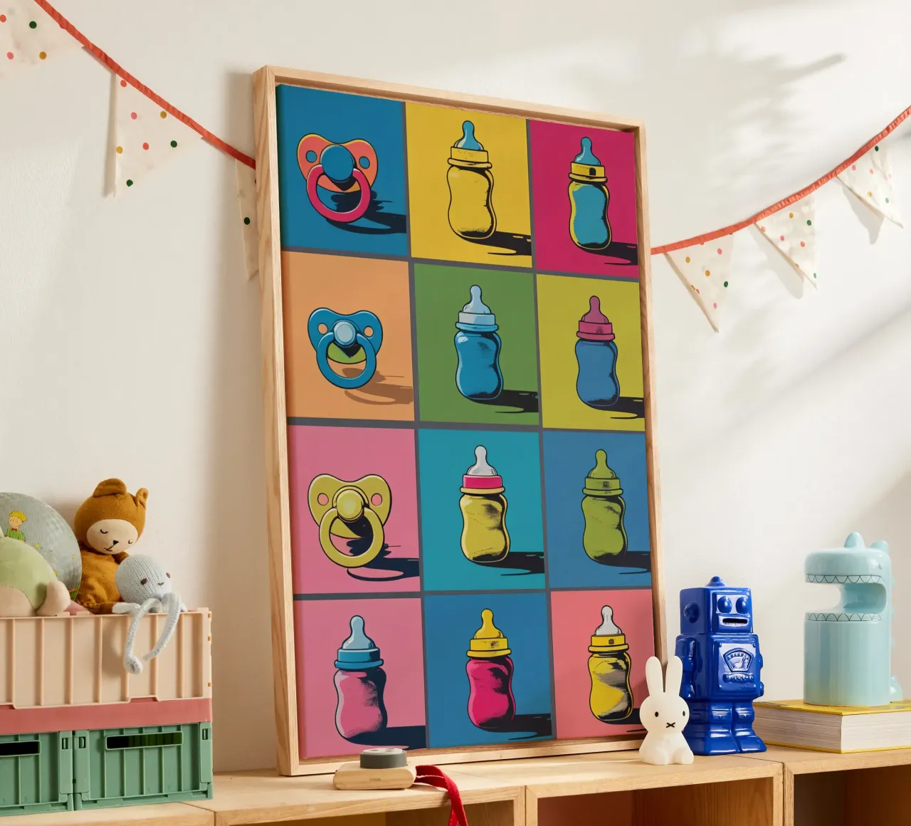 Baby Bottles and Pacifiers in a Grid Layout canvas by DesignDoodle