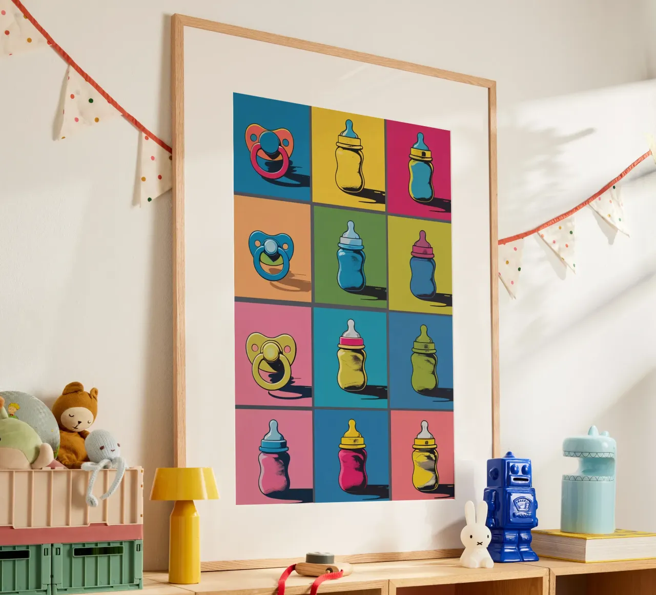 Biberon e ciucci in un layout a griglia carta hahnemühle da DesignDoodle