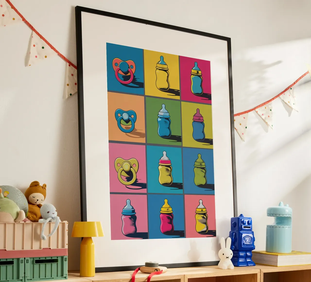 Biberon e ciucci in un layout a griglia carta hahnemühle da DesignDoodle