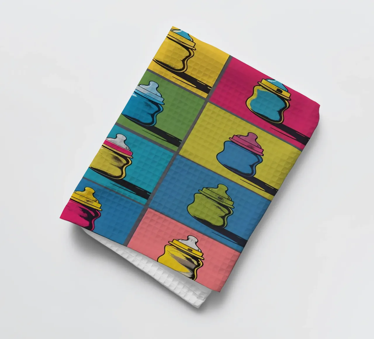 Biberons et sucettes dans une grille de présentation torchon de DesignDoodle